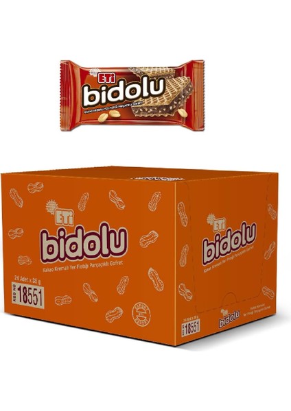 Eti Bidolu Kakao Kremalı Yer Fıstığı Parçacıklı Gofret 36 G x 24 Adet
