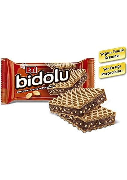 Eti Bidolu Kakao Kremalı Yer Fıstığı Parçacıklı Gofret 36 G x 24 Adet fiyatları