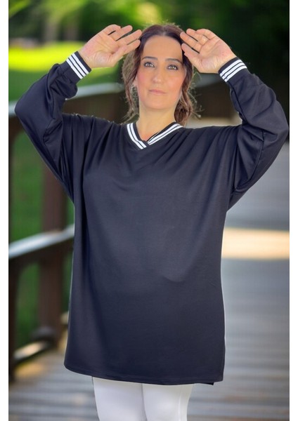 Kristal Viskon Kumaş Yırtmaçlı Takma Kol Büyük Beden Ribanalı V Yaka Bluz fiyatları