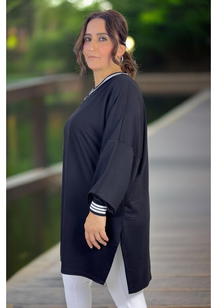 Kristal Viskon Kumaş Yırtmaçlı Takma Kol Büyük Beden Ribanalı V Yaka Bluz fırsatları