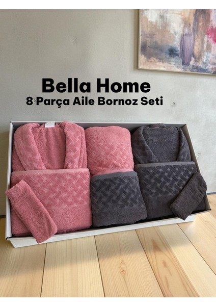 8 Parça Hasır Aile Bornoz Seti - Çeyiz Seti - %100 Pamuk - Orijinal Lüks Kutu