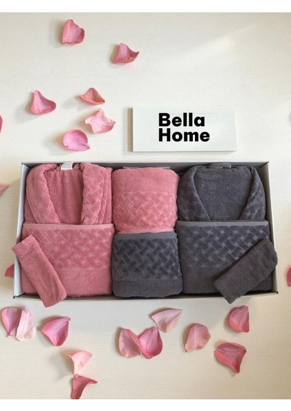 8 Parça Hasır Aile Bornoz Seti - Çeyiz Seti - %100 Pamuk - Orijinal Lüks Kutu modelleri