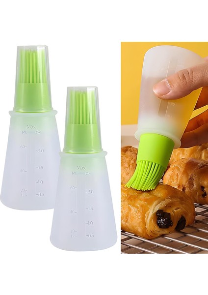 2’li Silikon Fırçalı Yağdanlık – Mililitrelik Ölçülü, Damlama Yapmaz Yağ Şişesi Seti | Mutfak, Barbekü, Kamp ve Piknik Için Uygun