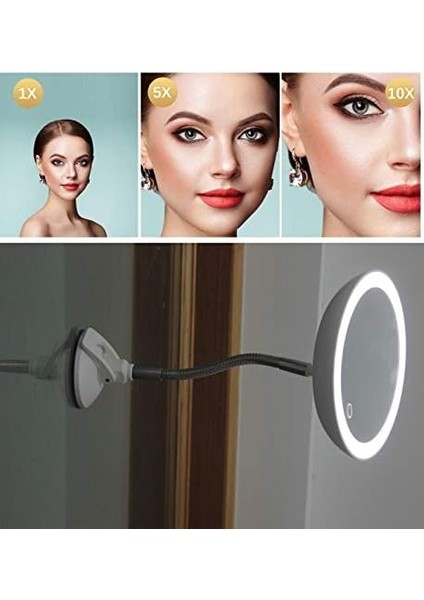 Of Myth - Şerit LED Işıklı Makyaj-Tıraş Aynası, 10X Hd Büyütme, Esnek, Dokunmatik Işık Kısma, Ayarlanabilir Kol modelleri