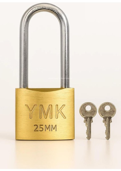 Ymk Asma Kilit, Sağlam Döküm Gövdeli, Yedek Anahtarlı, Yüksek, Paslanmaz Çelik Kulplu, Korozyon Dirençli, Kapı, Depo, Dolap ve Bahçe Kilidi (Uzun, Sarı, 25 Mm)