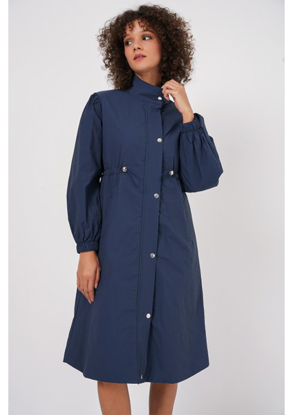 5939 Astarlı Uzun Trençkot - Lacivert fiyatları