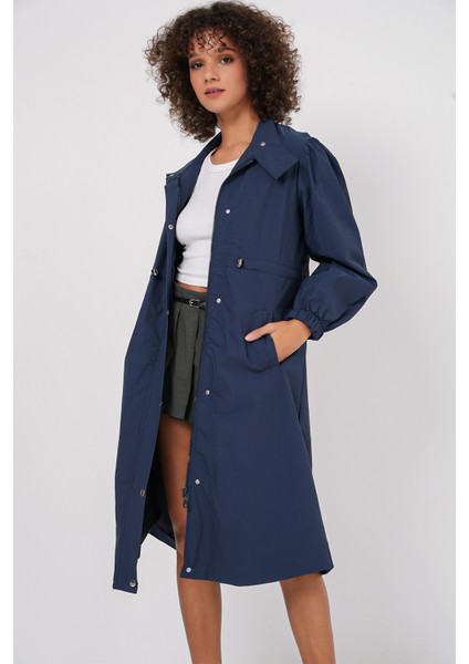 5939 Astarlı Uzun Trençkot - Lacivert modelleri