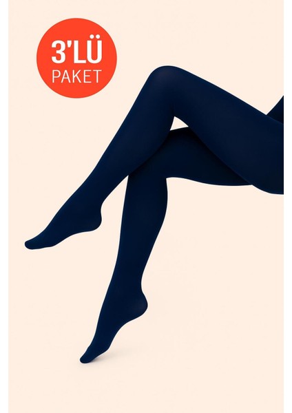 Kadın 3'lü Paket Lacivert Külotlu Çorap Orta Kalın Mus Micro 40 Den Opak Mat Pantyhose