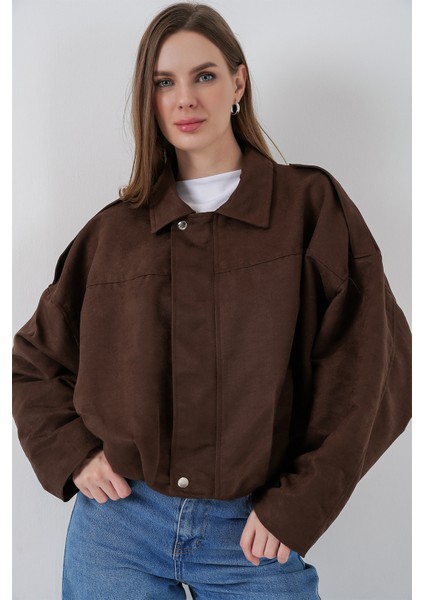 Kadın Kahverengi Oversize Süet Ceket 1055