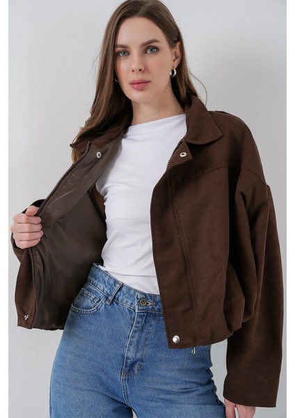 Kadın Kahverengi Oversize Süet Ceket 1055 modelleri