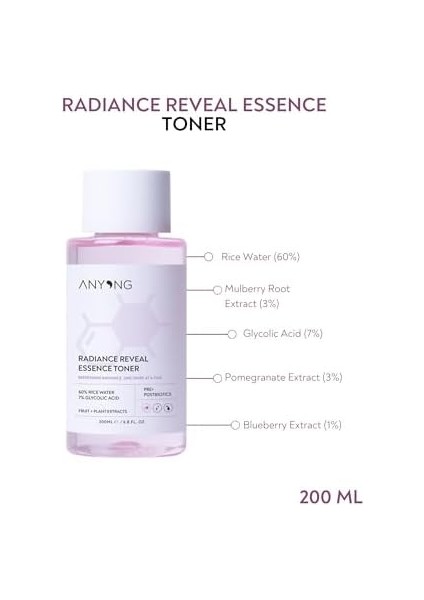 Anyong Glikolik Asit%7 Leke Karşıtı, Yenileyici, Aydınlatıcı Tonik 200 ml (%60 Pirinç Suyu&meyan Kökü)