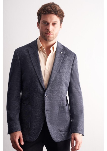 Lacivert Mono Yaka Kendinden Desenli Esnek 6 Drop Comfort Fit Classic Ceket 1002255155 modelleri