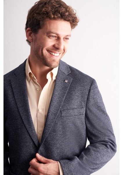 Lacivert Mono Yaka Kendinden Desenli Esnek 6 Drop Comfort Fit Classic Ceket 1002255155 fırsatları