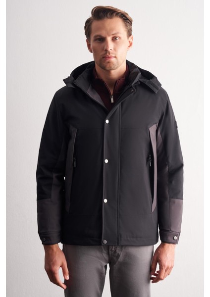 Siyah - Antrasit Kapüşonlu Yaka Bondid Yırtmaçsız Casual Mont 1007255134 modelleri