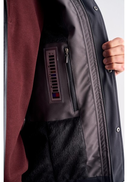 Siyah - Antrasit Kapüşonlu Yaka Bondid Yırtmaçsız Casual Mont 1007255134