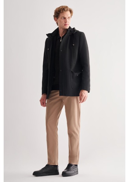 Siyah Kaşe Dik Yaka Astarlı Slim Fit Dar Kesim Klasik Kaban 1008245272 fiyatları