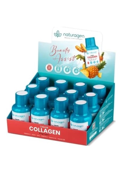Naturagen Sıvı Kolajen Peptit Atışları – 12 x 60 ml – 2500 Mg Hidrolize Kolajen – 12 Günlük Kullanım – Tip 1 ve 3 – B3, B5, C, E Vitaminleri, Biyotin ve Çinko – Şekersiz ve Glutensiz fiyatları