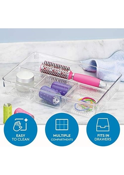 Idesign Kozmetik Düzenleyici, Makyaj Için Yapılı Plastik Düzenleme Kutusu, 4 Bölmeli, Kozmetik Saklamak Için, Şeffaf fiyatları