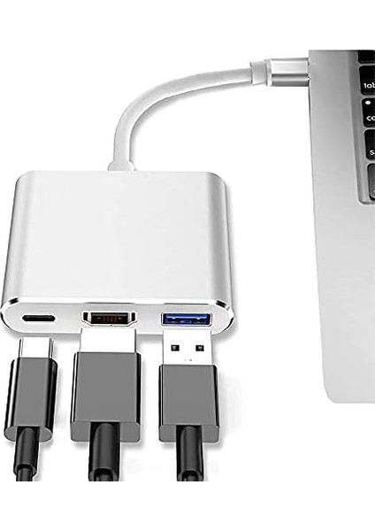 CF01 Uyumlu 4K Full Hd 1080P Type C To 3 Portlu HDMI - USB 3.0 - Pd Çevirici Hub Adaptör