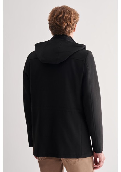 Siyah Kaşe Dik Yaka Astarlı Slim Fit Dar Kesim Klasik Kaban 1008245272 indirimleri