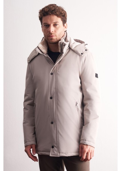 Taş Rengi Çıkma Kapşonlu Dik Yaka Yırtmaçsız Esnek Classic Kaban 1008255165
