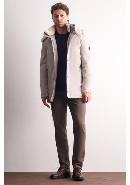 Taş Rengi Çıkma Kapşonlu Dik Yaka Yırtmaçsız Esnek Classic Kaban 1008255165 fiyatları