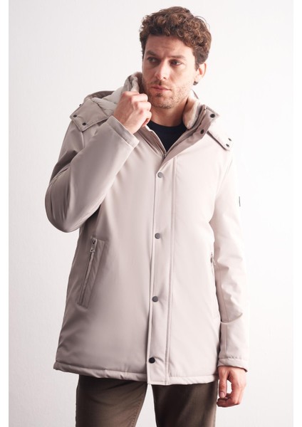 Taş Rengi Çıkma Kapşonlu Dik Yaka Yırtmaçsız Esnek Classic Kaban 1008255165 modelleri