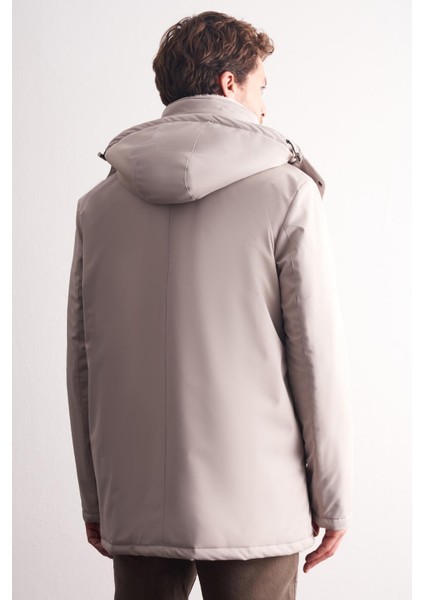 Taş Rengi Çıkma Kapşonlu Dik Yaka Yırtmaçsız Esnek Classic Kaban 1008255165 indirimleri