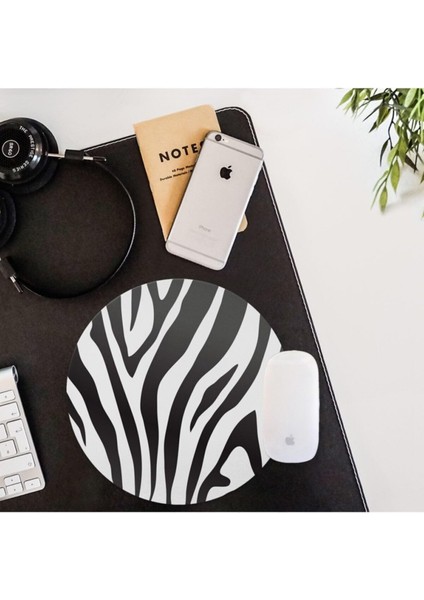Şık Zebra Desenli Yuvarlak Mouse Pad - Mousepad - Mouse Pad - Fare Altlığı