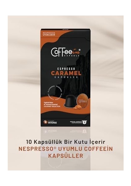 Coffeein Espresso Karamel 10 Kapsülden Oluşan Nespresso Uyumlu Kapsül Kahve (Nespresso UYUMLU)%100 Arabica Orta Kavrum Doğal Aroma fiyatları