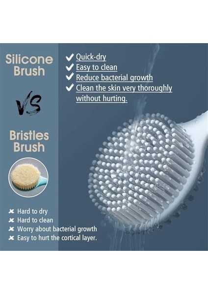 Aputue Silikon Vücut Peeling Fırçası, Uzun Saplı Banyo Duş Fırçası, Bpa Içermeyen Çift Taraflı Sırt Peeling Fırçası, Cilt Peelingi ve Masajı Için Duş Fırçası modelleri