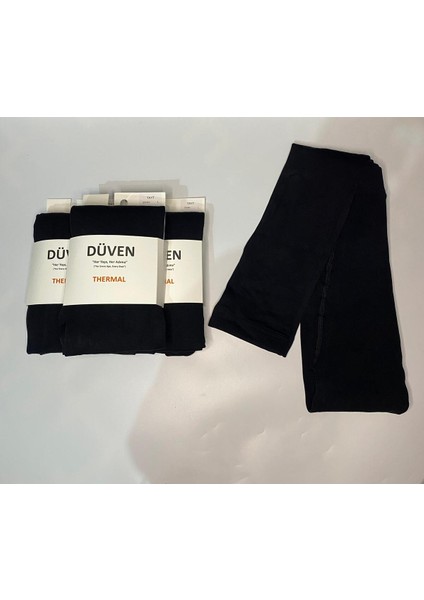 3'lü Kadın Siyah Içi Ince Polar Kışlık Işlik Termal Tayt - Sicak Tutan Thermal