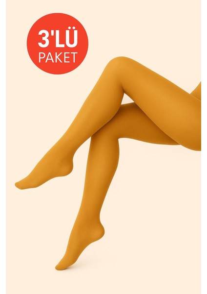 Kadın 3'lü Paket Safran Külotlu Çorap Orta Kalın Mus Micro 40 Den Opak Mat Pantyhose