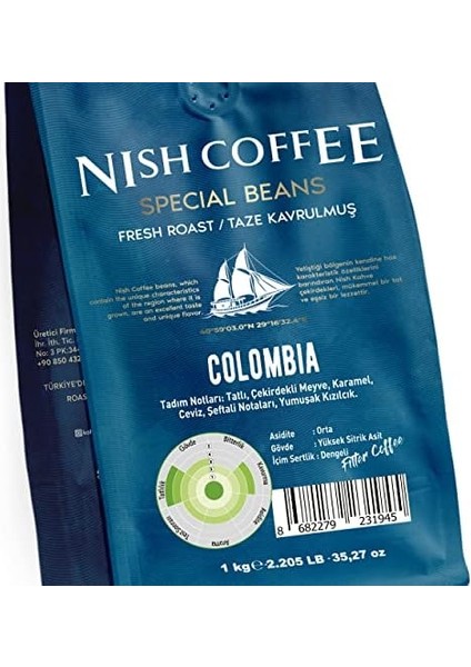 Nish Filtre Kahve Colombia 1 kg 3'lü Set (3x1 Kg) - Öğütülmüş modelleri