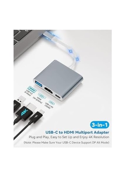 iPad Için/ 15/15 Plus/16 Pro Max ile Uyumlu Type-C Girişli Tüm Modeller ile Uyumlu Type-C To 4K HDMI Hub Usb-C Type-C USB Çevirici 3 In 1 Dönüştürücü Hub fiyatları