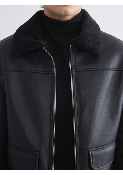 Yeni Sezon Standart Kalıp Erkek Deri Görünümlü Mont modelleri