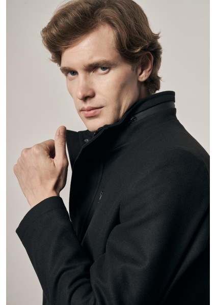 Siyah Dik Yaka Tam Astar Classic Slim Fit Esnek Kaşe Kaban 1008255150 fiyatları