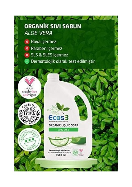 Ecos3 Organik Aloe Vera Özlü Parabensiz Sıvı Sabun (1 x 2500 Ml)