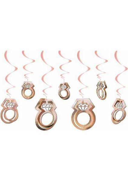 11 Adet 3D Yüzük Tasarımlı Tavan Sarkıt Süs Rose Gold Bride To Be Temalı Parti Süsü