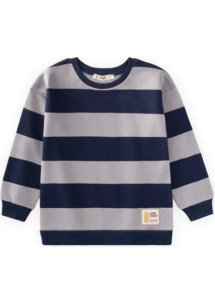 Sweatshirt 4-12 Yaş Gri Lacivert Çizgili