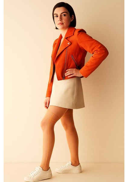 Turuncu Rengi Kadın Desenli Ince Külotlu Çorap