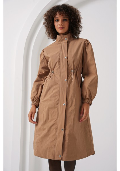 5939 Astarlı Uzun Trençkot - Camel fırsatları