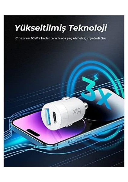 BXAC65C 65W Pd Type-C & 18W Usb-A Girişli Çift Portlu Hızlı Şarj Özellikli Araç Içi Şarj Cihazı Beyaz fiyatları