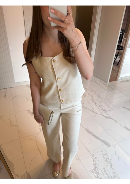 Yelekli Keten Takım - Taş fiyatları