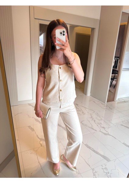 Yelekli Keten Takım - Taş fırsatları