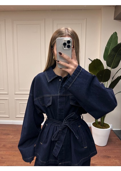 Beli Kuşaklı Kot Takım - Lacivert modelleri