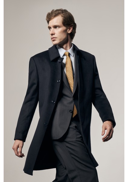 Koyu Lacivert 110 cm Kaşe Düz Sırt Kapitoneli Astar Comfort Fit Classic Palto 1005255154 modelleri