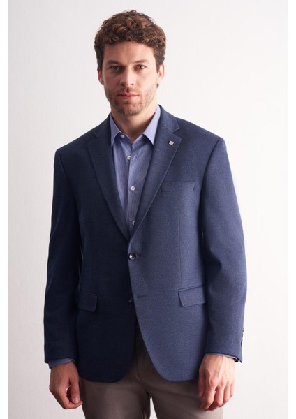 Lacivert Mono Yaka Kendinden Desenli Pamuklu 4 Drop Comfort Fit Classic Ceket 1002255158 modelleri