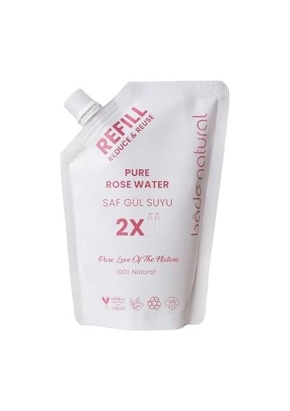 Bade Natural Gül Suyu Gözenek Sıkılaştırıcı Aydınlatıcı ve Arındırıcı Tonik Refill 200 ML%100 Doğal ve Saf