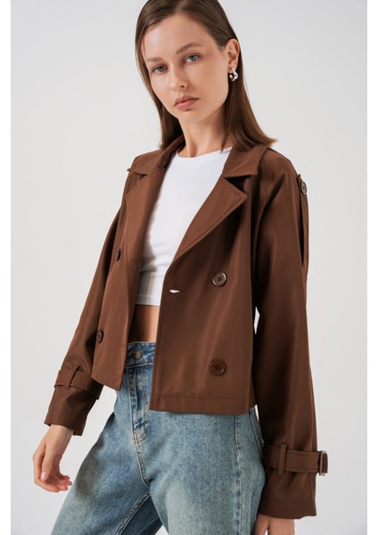 Kadın Kemerli Kısa Trençkot 5970 - Kahverengi modelleri